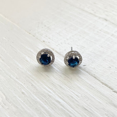 Sterling Silver September Halo Stud