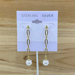 Sterling Silver Gold Tone Paper Clip Dangle Earrings with Pearl