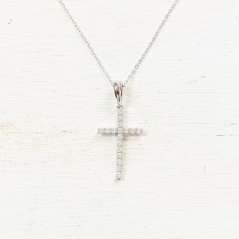 Sterling Silver CZ Cross Necklace