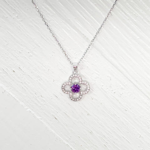 Sterling Silver February Clover Necklace