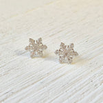 Sterling Silver CZ Small Snowflake Stud