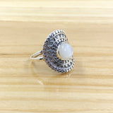 Sterling Silver Rainbow Moonstone Sunburst Ring