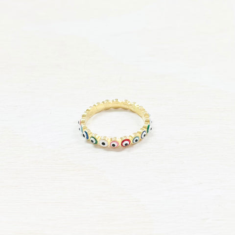 Sterling Silver Gold Tone Rainbow Evil Eye Ring