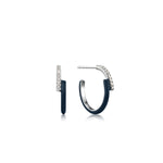 Navy Blue Enamel Silver Overlap Hoop Earrings