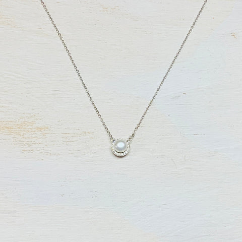 Sterling Silver Pearl and CZ Necklace
