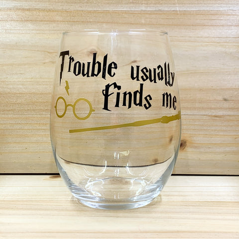 Harry Potter Trouble Stemless Wine Glass