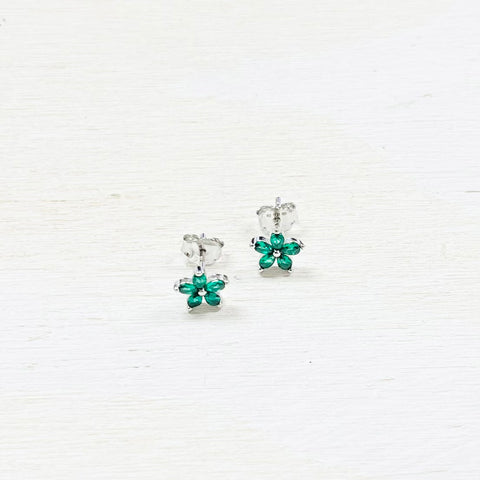 Sterling Silver CZ Flower Earrings