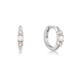 Mother of Pearl and Opal Huggie Hoop Earrings Silver