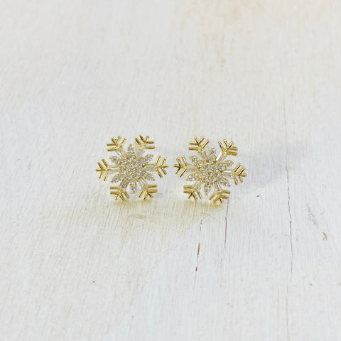 Gold Tone Sterling Silver Snowflake Earrings