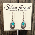 Silver and Teal Layered Oval Earrings
