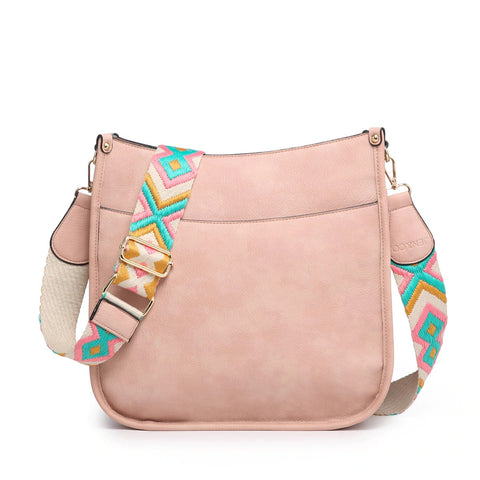 Chloe Pink Crossbody with Embroidered Guitar Strap