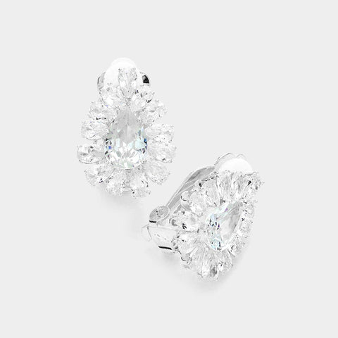 Fashion Silver Tone Cluster Clip On Earrings