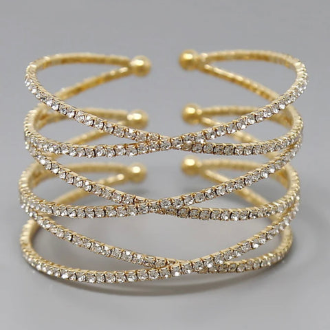 Fashion Crisscross Rhinestone Pave Statement Cuff Bracelet