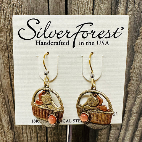 Silver Forest Cat in a Basket Earrings