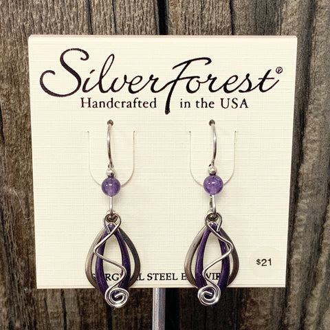 Silver and Purple Teardrops w/ Coil Earrings