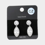 Fashion Silver Tone CZ Marquise Earrings