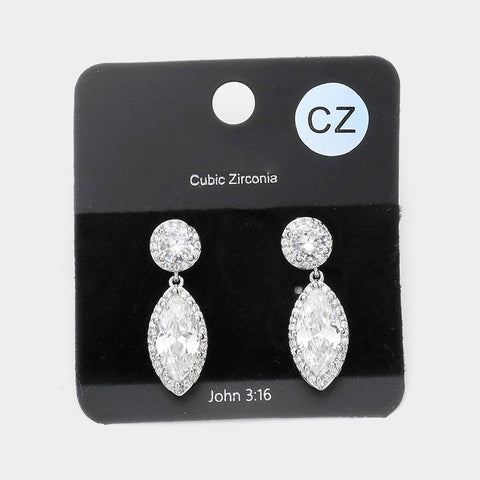 Fashion Silver Tone CZ Marquise Earrings