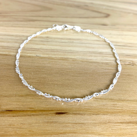 Sterling Silver Snake & Ball Chain Anklet