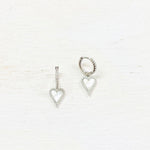 Sterling Silver CZ & Mother of Pearl Heart Dangle Earrings