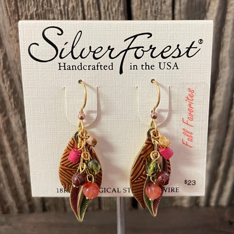 Silver Forest Fall leaf beaded teardrop earrings