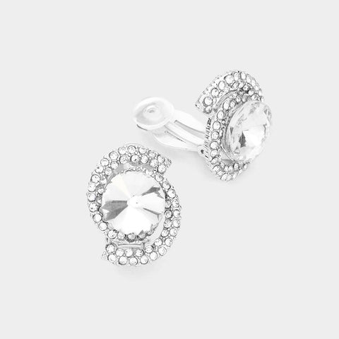 Fashion Silver Tone Rhinestone Clip On Earrings