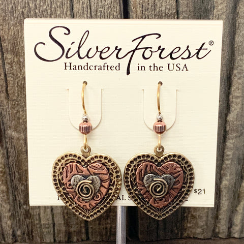 Mixed Metal Layered Hearts Earrings