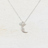SS Moon & CZ Star Necklace 16-18”