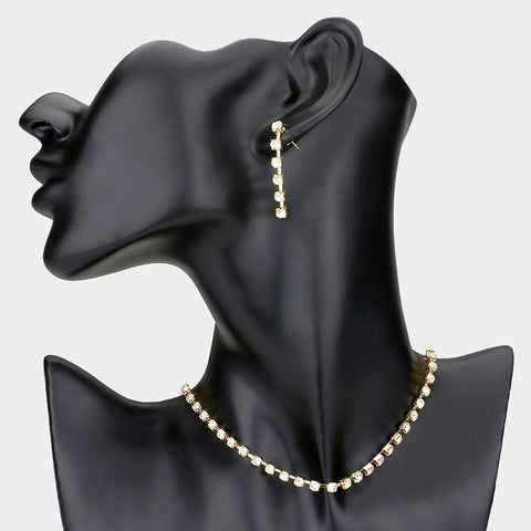 Fashion Gold Tone Rhinestone Necklace and Earring Set