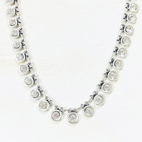 Fashion Silver Tone w/ Clear Stone Dangles Necklace