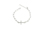Linked Paper Clip Chain Pave Cross Bracelet