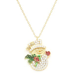 Fashion Gold Tone CZ Snowman Necklace