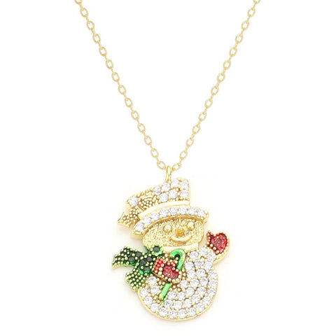 Fashion Gold Tone CZ Snowman Necklace