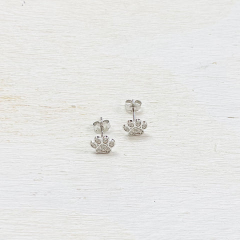 SS CZ Dog Paw Earrings