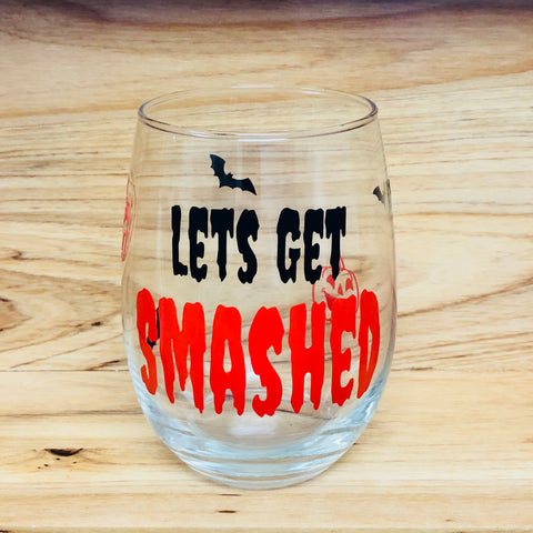 Let’s get smashed stemless wine glass