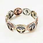 Fashion Tri Tone Tree of Life Stretch Bracelet