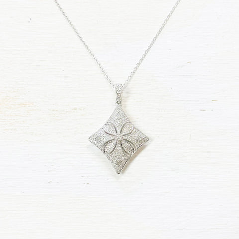 Sterling Silver CZ Accent Diamond Pendant Necklace
