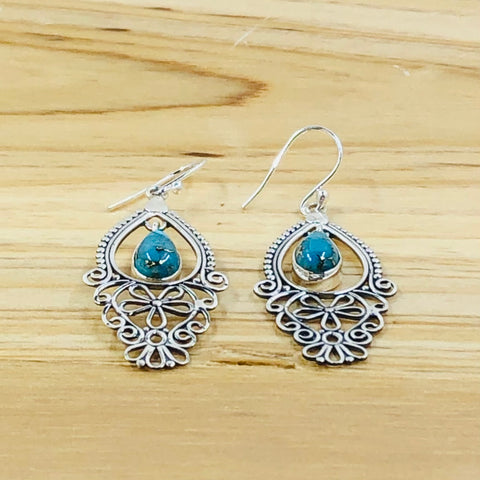 Sterling Silver Copper Turquoise Dangle Earrings