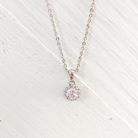 Silver Tone Small Crystal Pendant Necklace