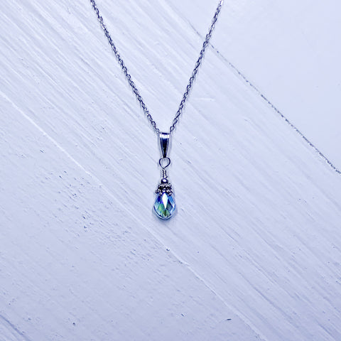 Sterling Silver March Crystal Teardrop Necklace