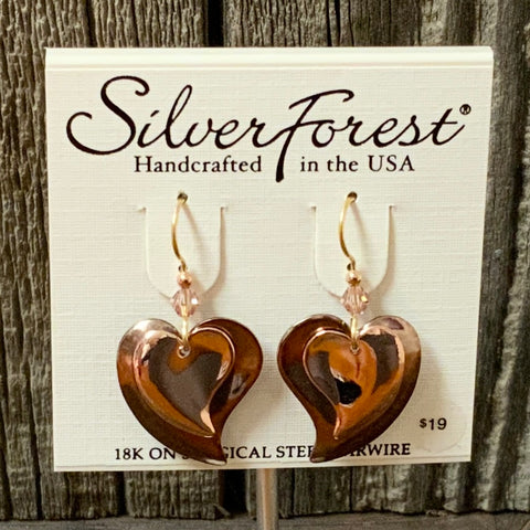 Silver Forest Dark Goldtone Dangle Heart Earrings