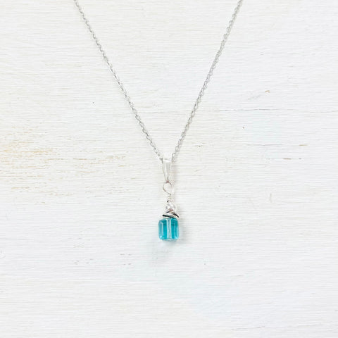 Sterling Silver December Cube Necklace