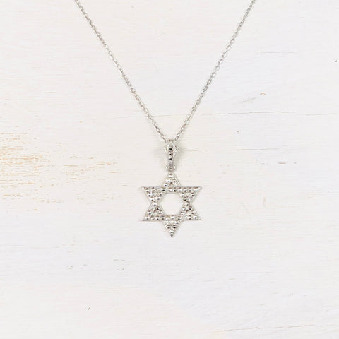 Sterling Silver Star of David with CZ Stones Necklace