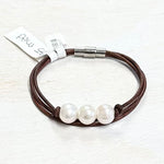 Three Pearl Leather Bracelet