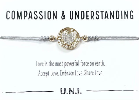 Compassion & Understanding Bracelet- Grey Cord