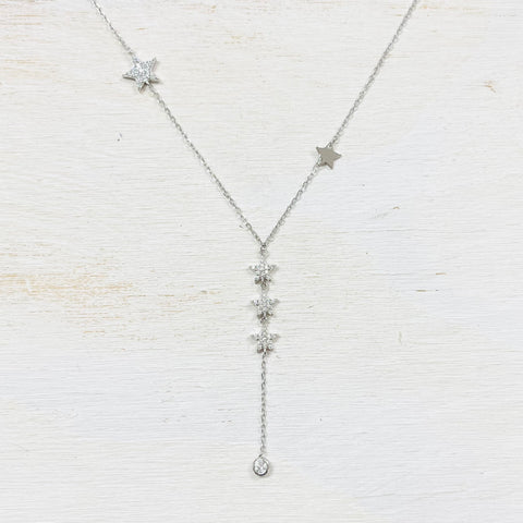 SS CZ Star Drop Necklace