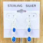 Sterling Silver Created Opal Oval Dangle Earrings