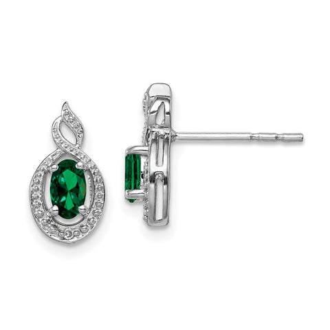 Sterling Silver May Created Emerald & Genuine Diamond Twist Earring