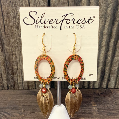 Open Oval w/ Leaf Drop Earrings
