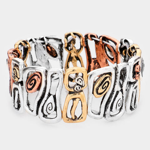 Fashion Abstract Tri Tone Stretch Bracelet