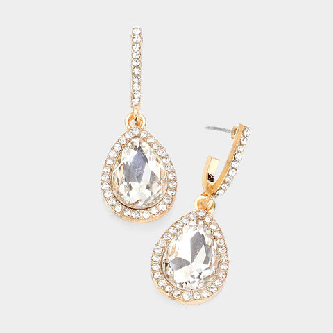 Fashion Gold Tone Rhinestone Teardrop Earrings